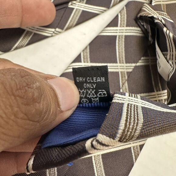 Bugatchi Men's Tie, 100% Silk Italy - Brown Grey Silver Geometric Stripe - Picture 8 of 9